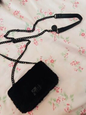 Steve Madden Black Faux Fur Mini Crossbody with Chain Strap